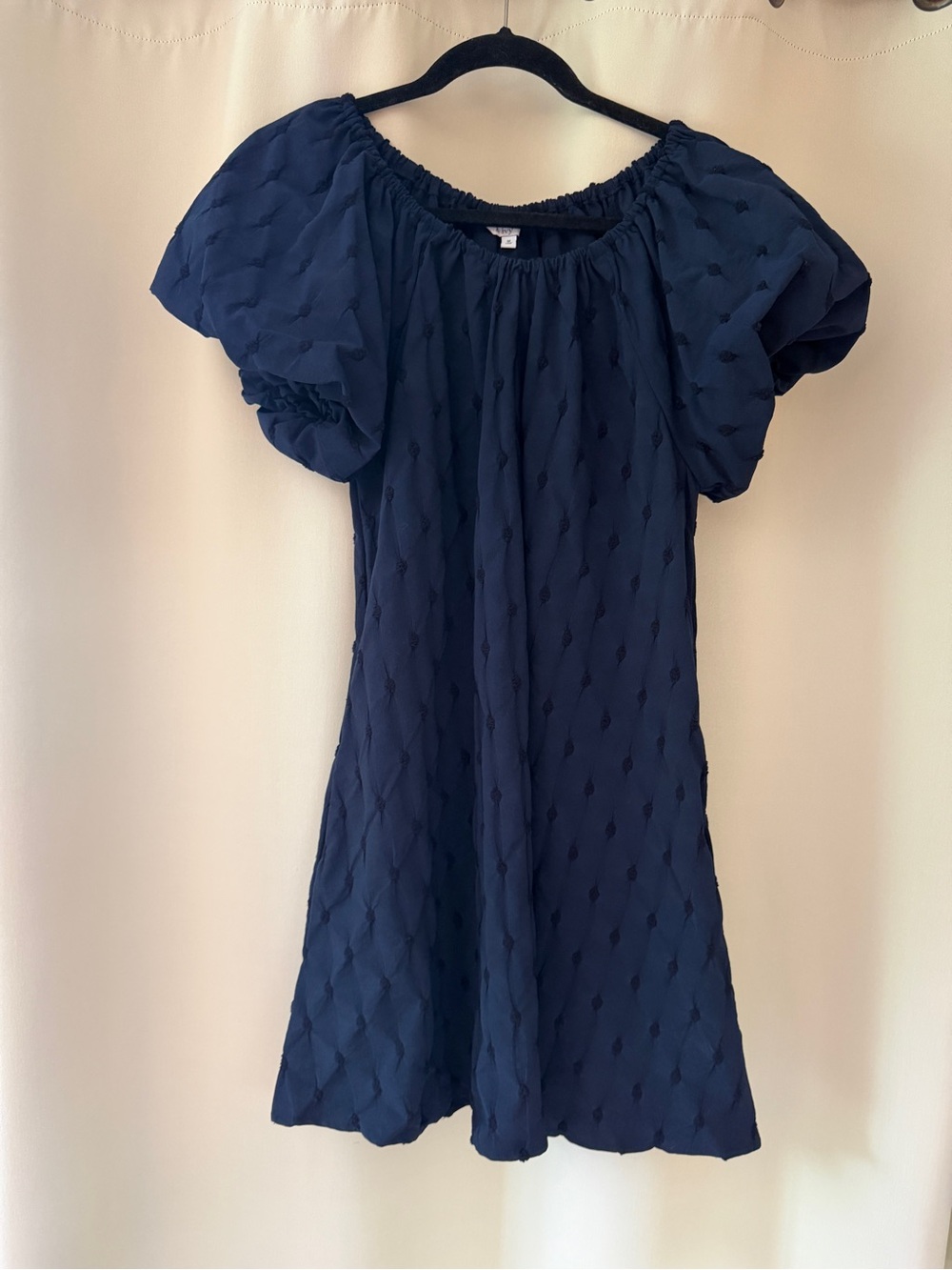 Navy Puff-Sleeve Dress